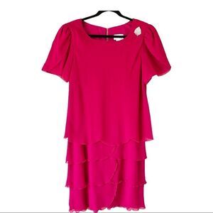 Julian Wilder Hot Pink Short Tulip Sleeve Tiered Ruffle Party Dress Size 14